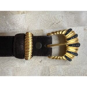 Judith Jack Gold Ribbed Marchasite Brown Suede Glam Belt Made In USA Size Medium